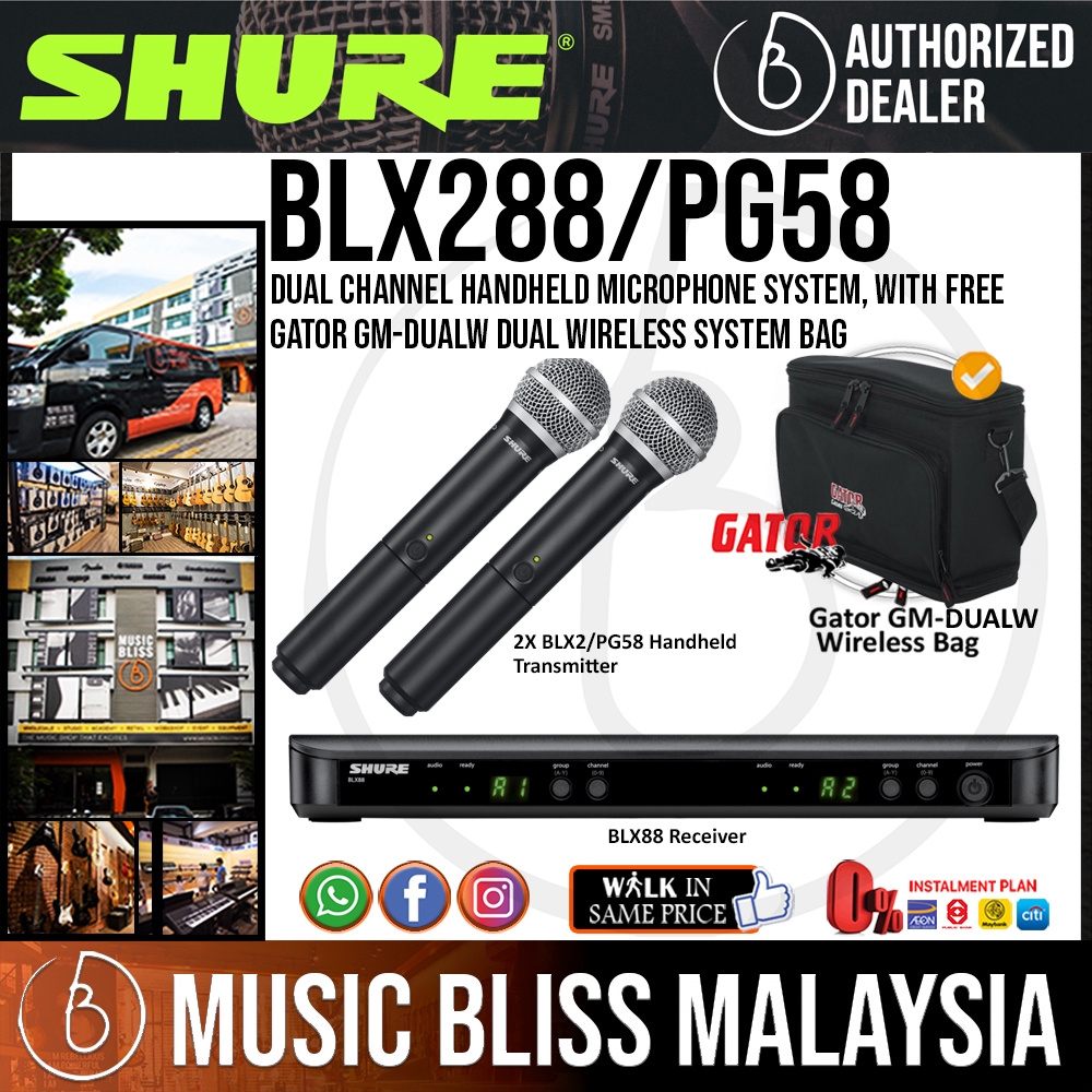 Shure BLX288/PG58 Dual Channel Wireless Handheld Microphone System & (2
