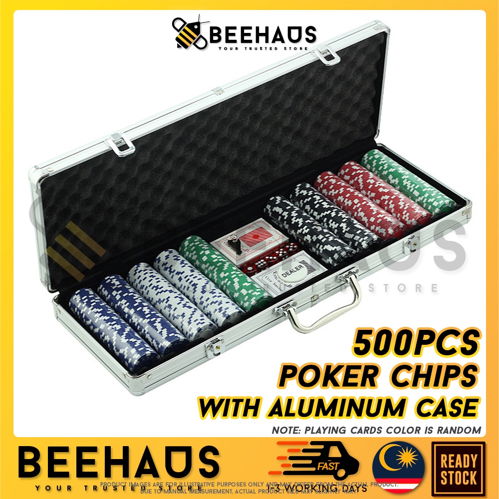BEEHAUS 500Pcs Poker Chips Set With Aluminum Case Poker Game Set