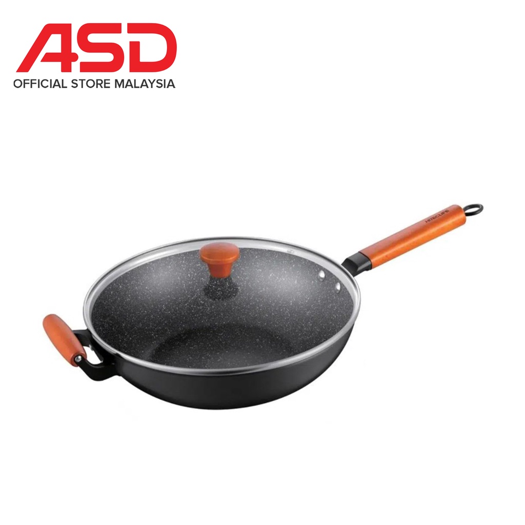 ASD HITECLIFE 32cm DieCast Induction Non Stick Wok Pan with Lid