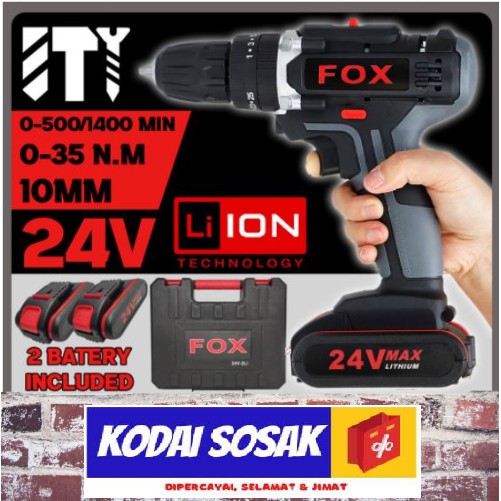 FOX Cordless Hammer Impact Drill Screwdriver 2 Li-ion Lithium Battery ...