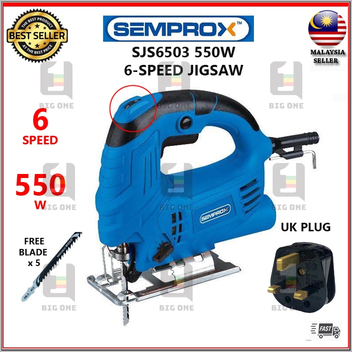 (6 SPEED CONTROL) SEMPROX SJS6503 550W 65MM JIGSAW WITH 5 BLADES QUICK