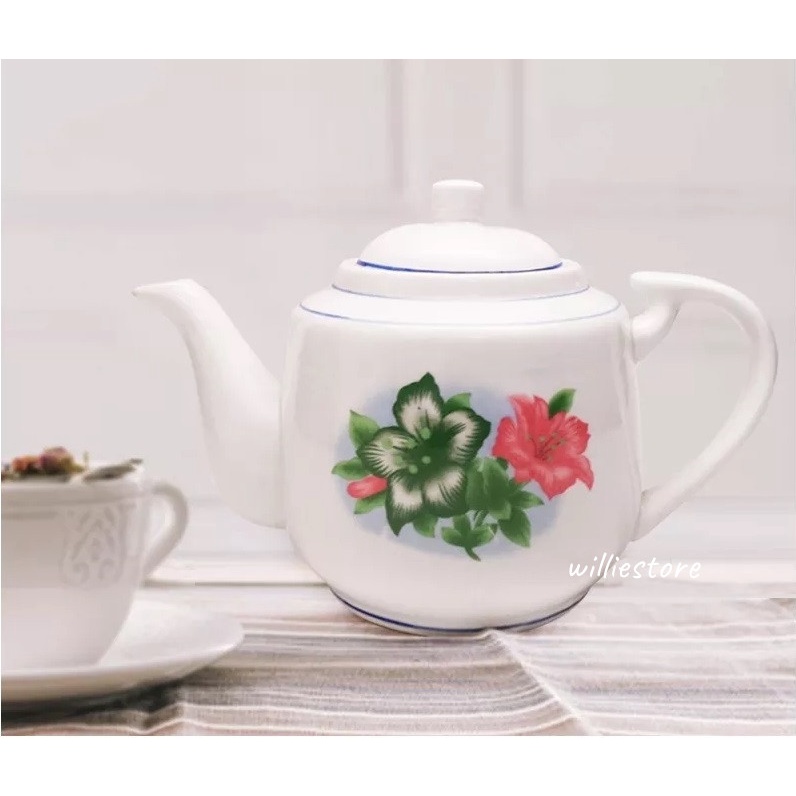 Traditional Tea Pot Porcelain Floral Hibiscus Design Kopitiam Teapot ...