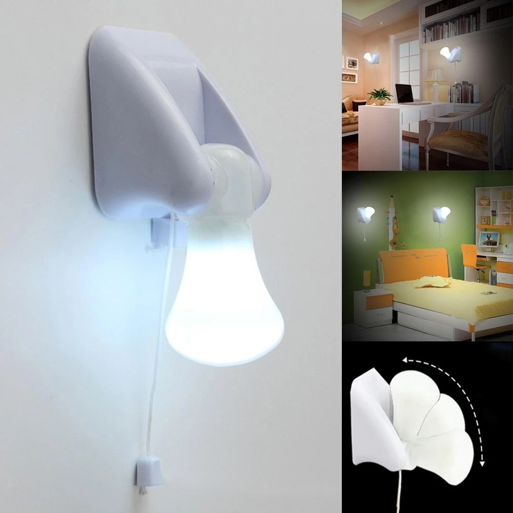 LED Pull Cord Wall Night Lights / Smart Bedside White Night