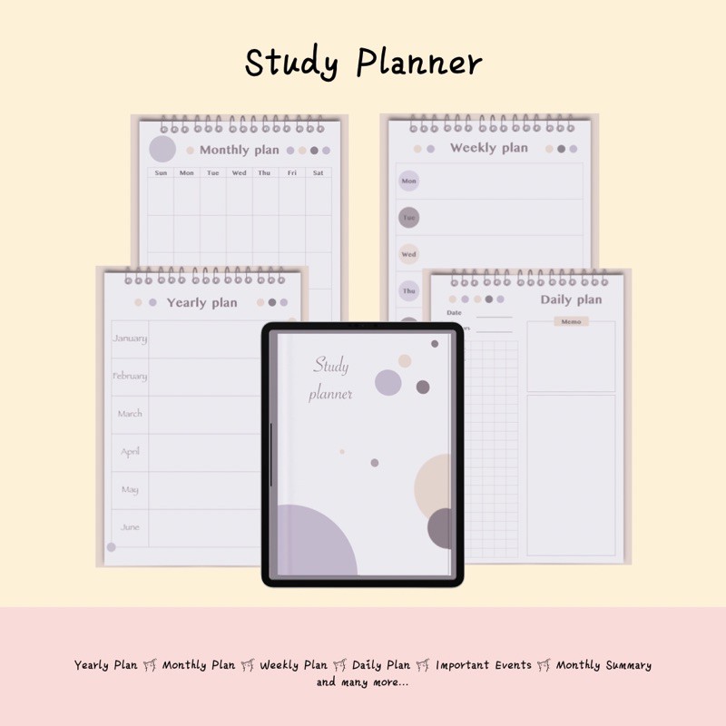 Notability / GoodNotes Morandi Study Planner + Free PNG Sticker ...