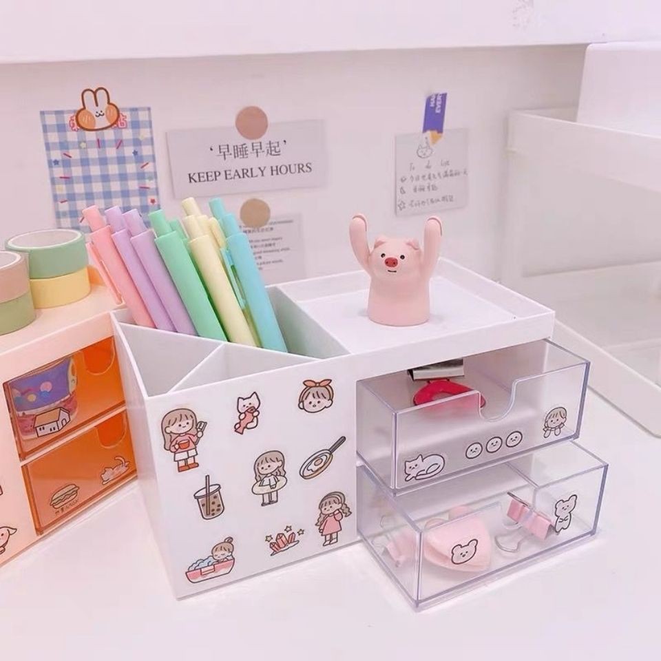 Cute Aesthetic Desk Organizer with Transparent Drawers