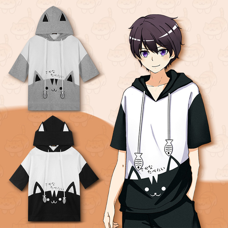 Hot Anime Neko Atsume Hoodie Cute Cat Backyard Tshirt Cosplay Hooded Kawaii Warm Hoodies Japanease Harajuku Women Girls boy Sweatsh Shopee Malaysia