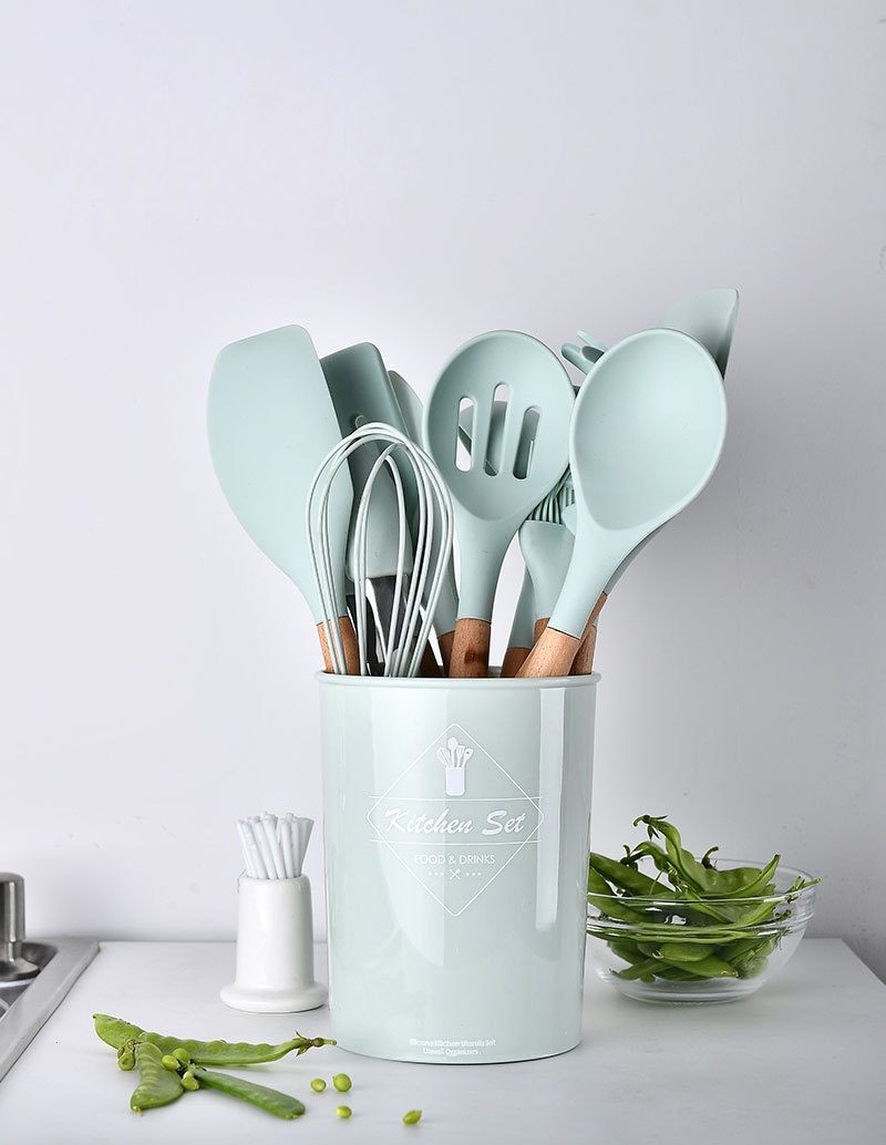 Kitchenwave Non-stick Pan Wood Handle Silicone Utensils 11PCS Set ...