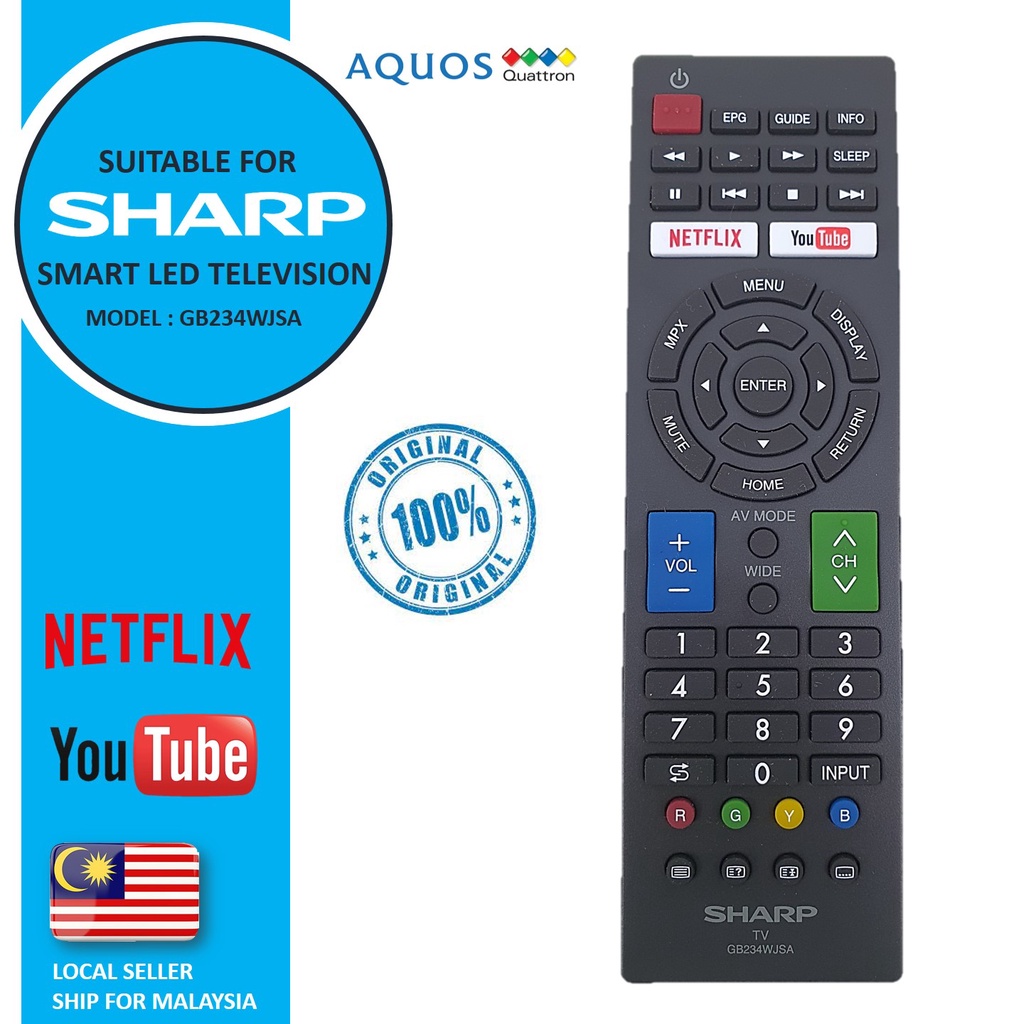 Original Sharp Netflix YouTube Smart Led Flat TV Remote Control