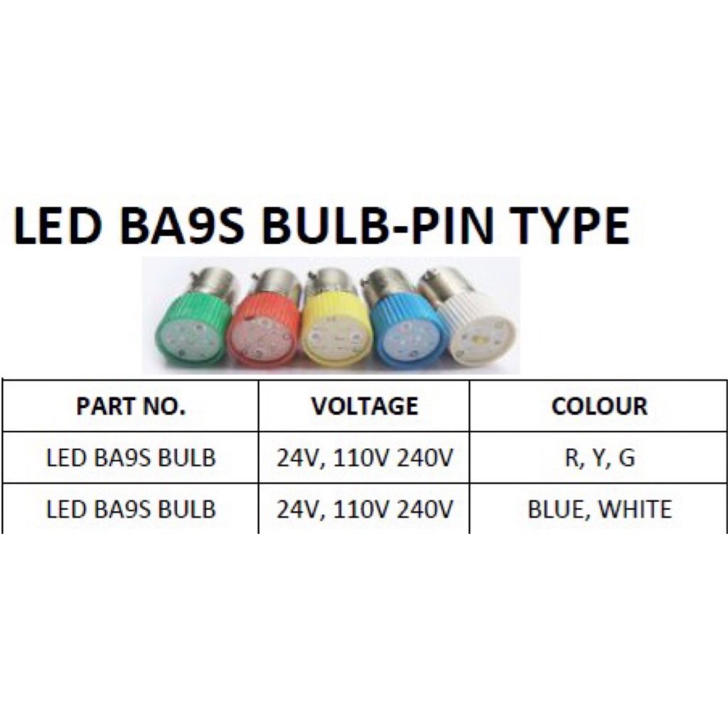 LED BA9S BULBPIN TYPE 24V/240V (RED,YELLOW,GREEN,BLUE,WHITE) 1PCS
