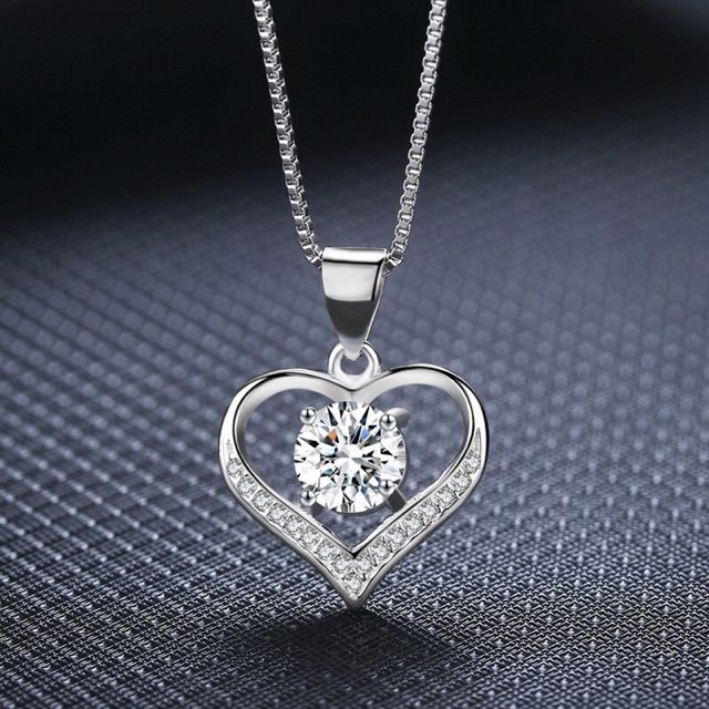 S925 Silver Crystal Necklace Short Necklaces Heart Love Design Diamond ...