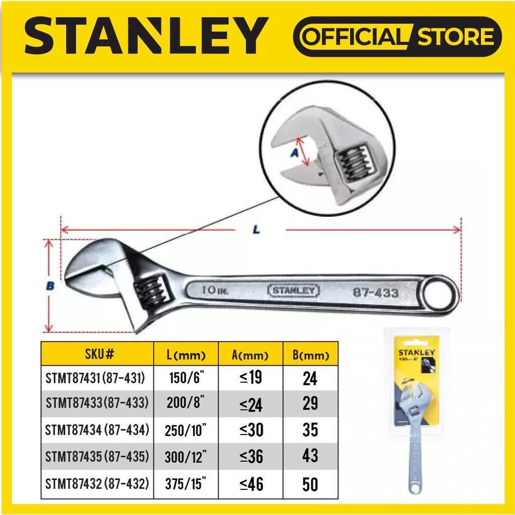 Stanley Adjustment Wrench STMT87431 150mm 6'' STMT87432 200mm 8 ...