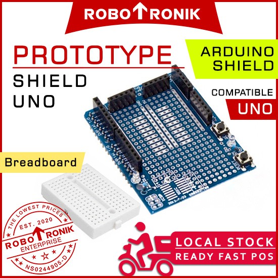 Prototype (Proto) Shield w/ Breadboard - Compatible Arduino UNO R3 ...