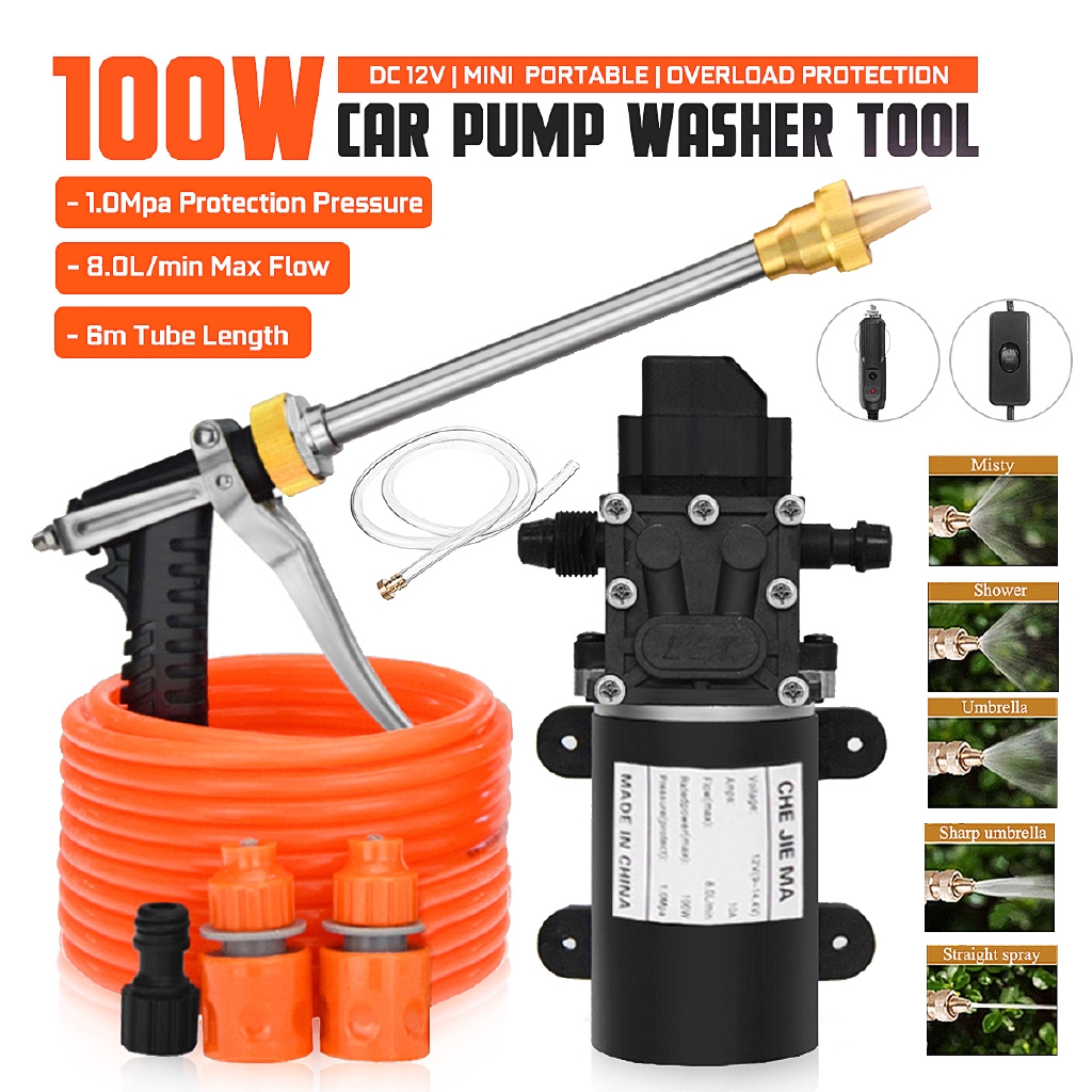 12v 100w 200psi Protable High Pressure Water Pump Sprayer With 6m Length Tube Car Charger Cord 