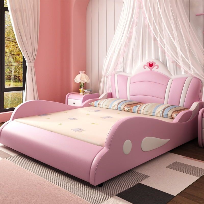 Children's bed girl princess bed European style pink 1.2/1.5m crib