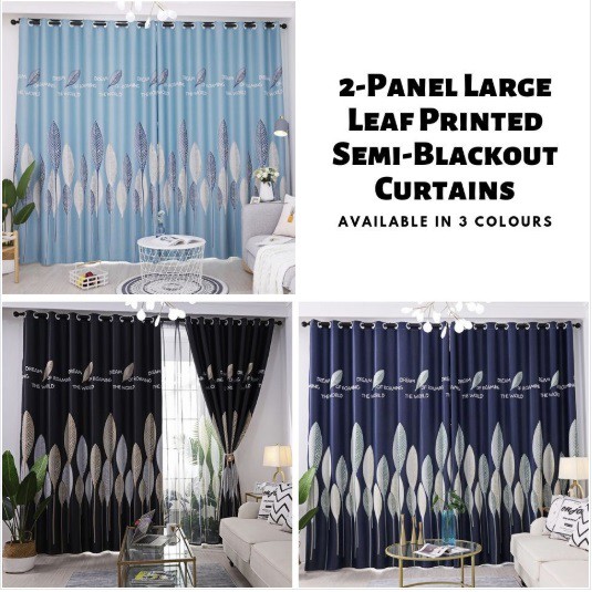 Large Leaf Printed Semi-Blackout Curtains Home Living Room Bedroom ...