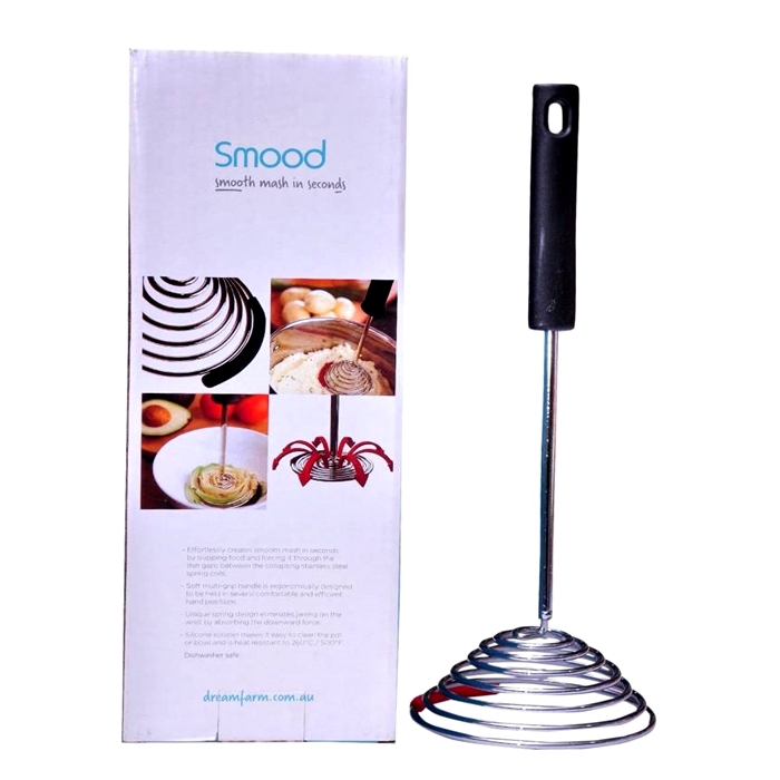 Dreamfarm Smood - One-Press Spring Coil Potato Masher with Silicone Pot Scraper