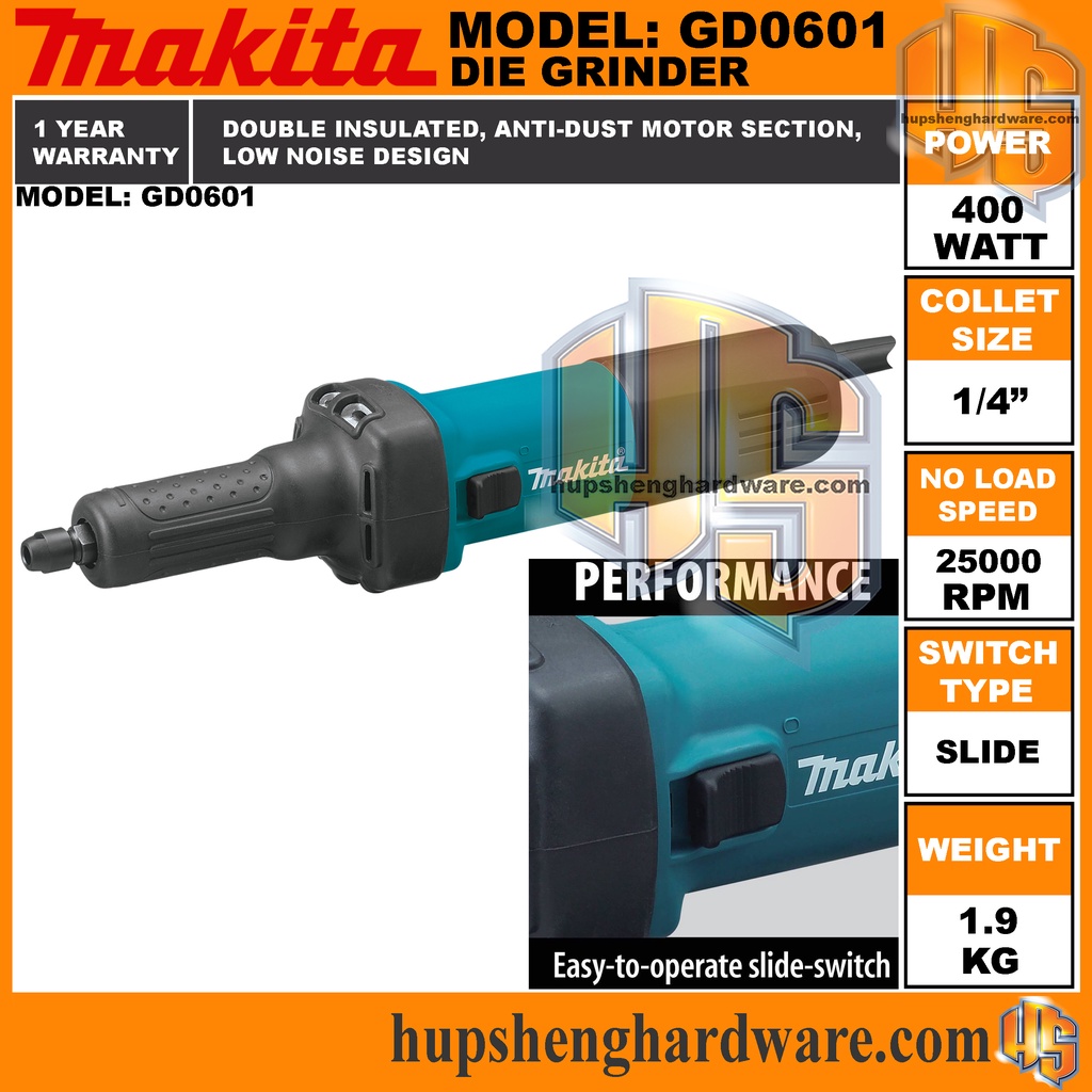 Makita GD0601 Die Grinder Slide Switch Collet 1/4" Speed 25000rpm