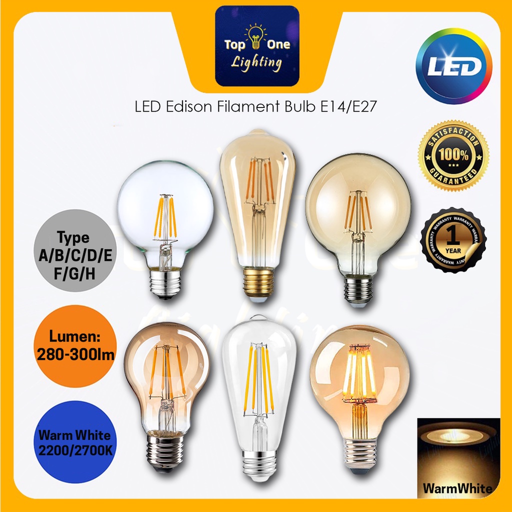 Edison Bulb ST64 G45 G80 G95 G125 C35 A60 Filament 4W LED E27 E14 Bulb ...