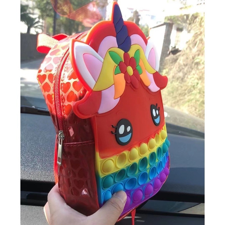 LOCAL Pop it unicorn Silicone Backpack Children's Schoolbag Kids Boys