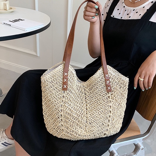 New Women's Straw Bag Vintage Rattan Handbag Woven Summer Beach 