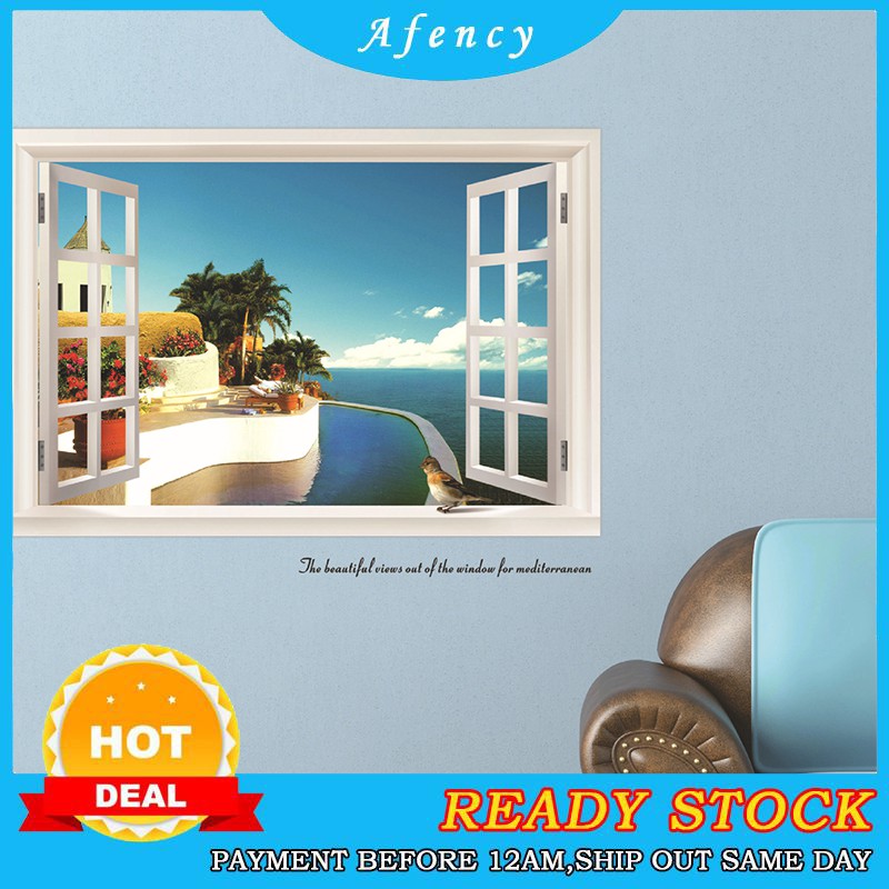3D creative personality fake window Mediterranean bedroom wall art