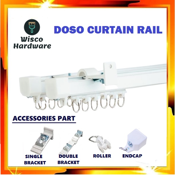 Doso Aluminium Curtain Railing Track Wall Single Double / Langsir Rod ...