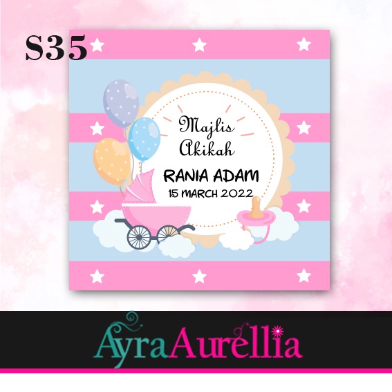 40 pcs 5cm WATERPROOF TQ STICKER DOOR GIFT BABY GIRL BOY MAJLIS AQIQAH ...