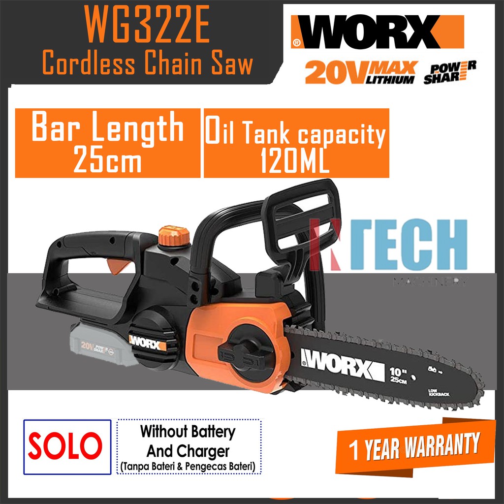 WORX WG322E 20V CORDLESS CHAIN SAW WITHOUT BATTERY AND CHARGER