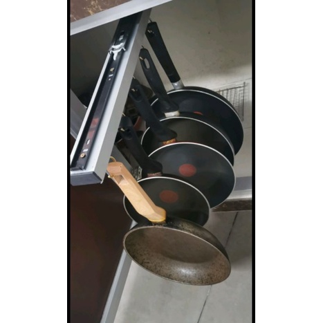 Aluminium Kitchen Pull out pan hanging rack /Rak Kuali Dapur Tarik ...