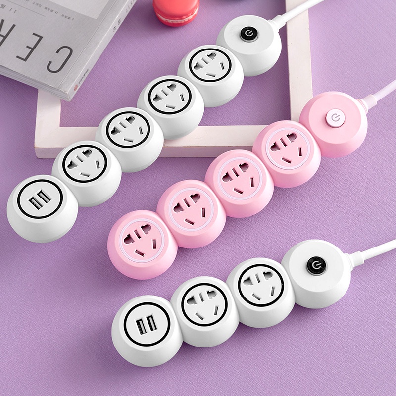 Cute Pink Multifunction Power Socket With USB Port With Switch, 3m Long ...