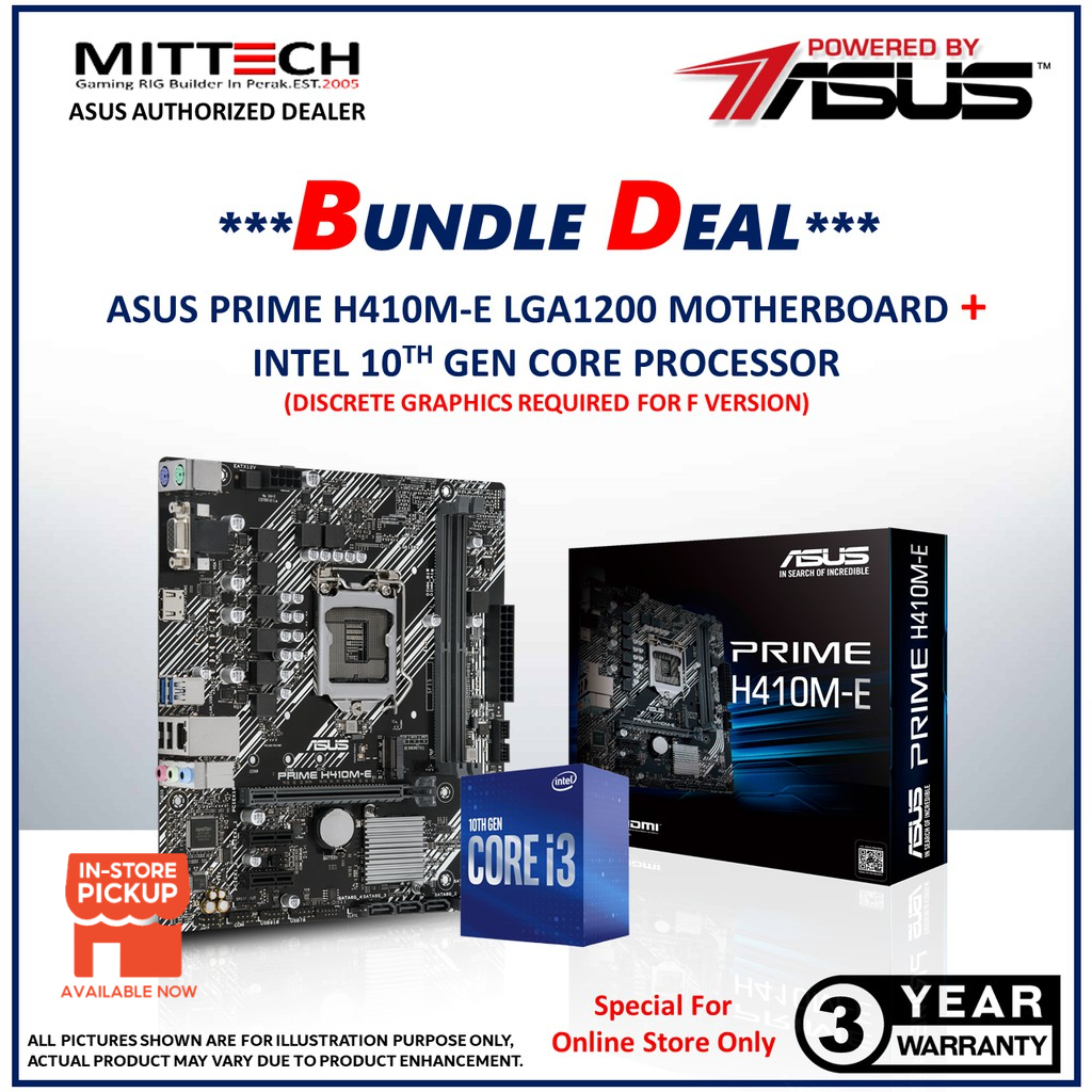 Asus Prime H410ME LGA1200 Motherboard + Intel 10th Gen Core i3 10100F