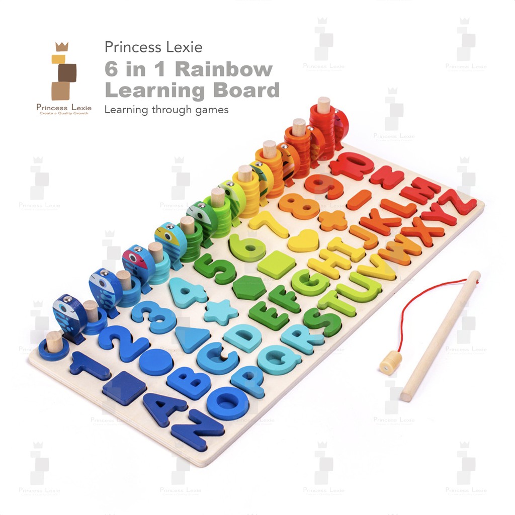 Princess Lexie 6 in 1 Rainbow Learning Board | Alphabet Number Shape Colour  Math Magnetic Fishing Wooden Alphabet Puzzle | Shopee Malaysia