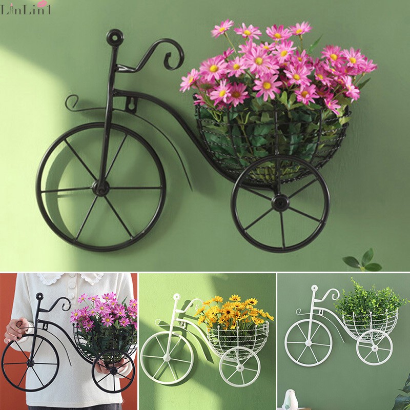 Bicycle Flower Basket Wall Art Wall Mount Hanging Flawer Rack Unique ...