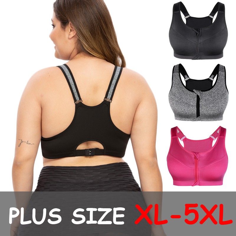 Plus Size Top Women Zipper Sports Bra Underwear Shockproof Push Up Gym  Fitness Athletic Running Yoga Bh Sport Bra Top 5XL
