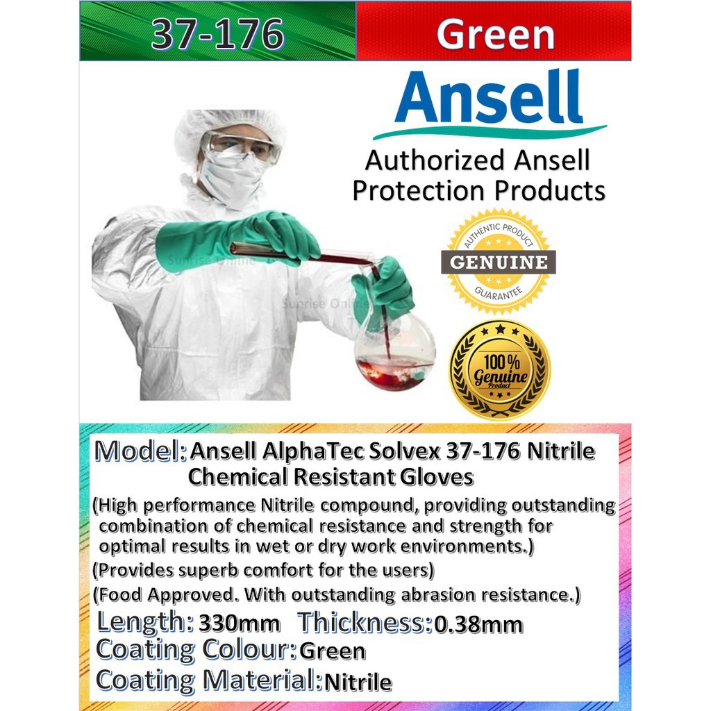 Nitrile Glove Green Chemical Heavy Duty Nitrile Acid Resistance Ansell