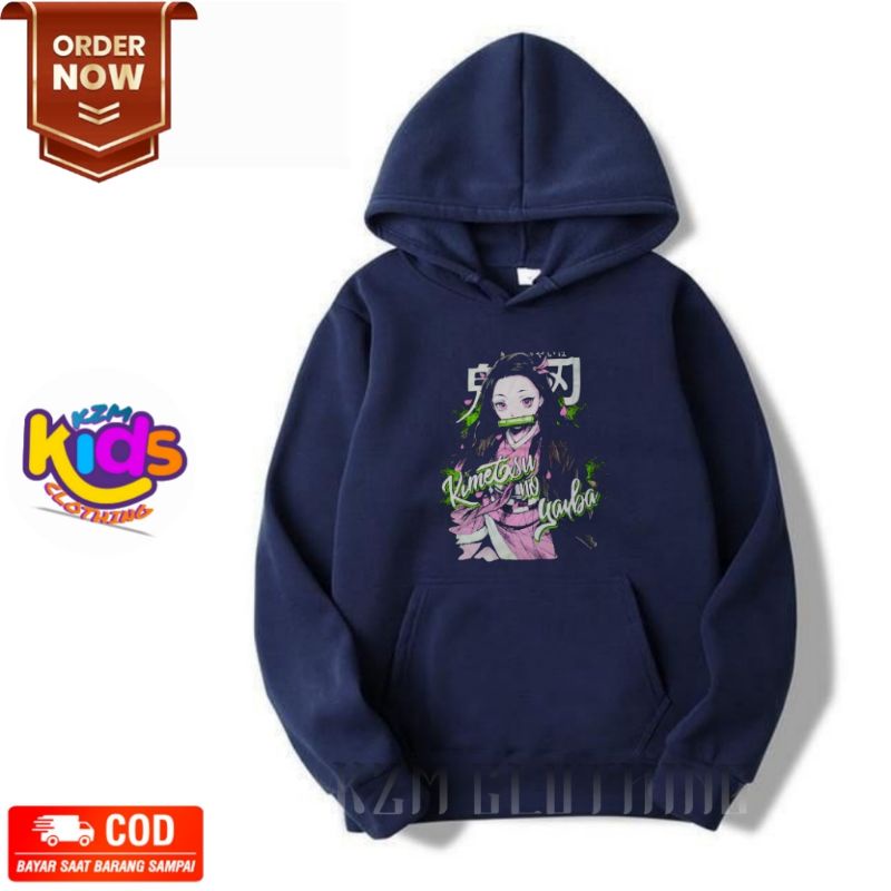 Demon SLAYER ANIME Jacket/SWEATER HOODIE Girls NEZUKO KIMETSU NO YAIBA FLEECE Material Shopee