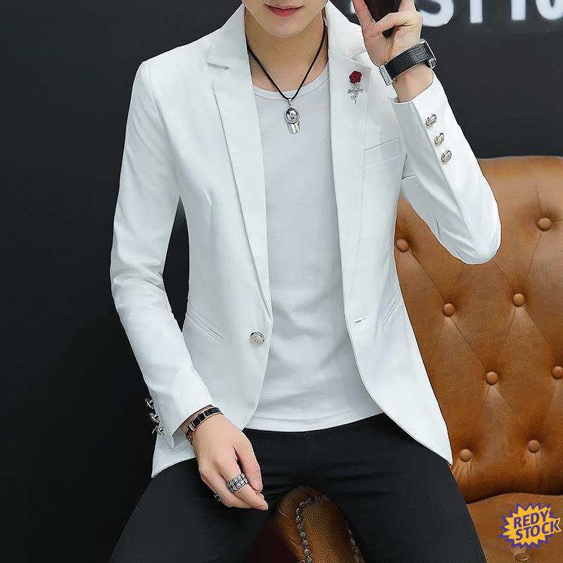 Blazer men Formal Business Outerwear Jacket Korean Suit Slim Fit White ...