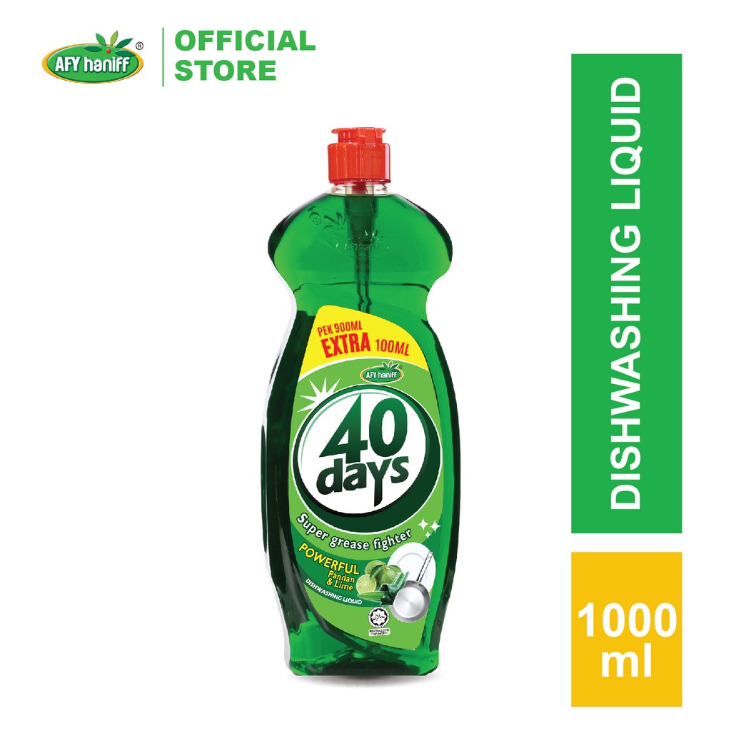 40 Days Dishwash by Afy Haniff Pandan Lime 900ml + 100ml (Extra) Sabun ...