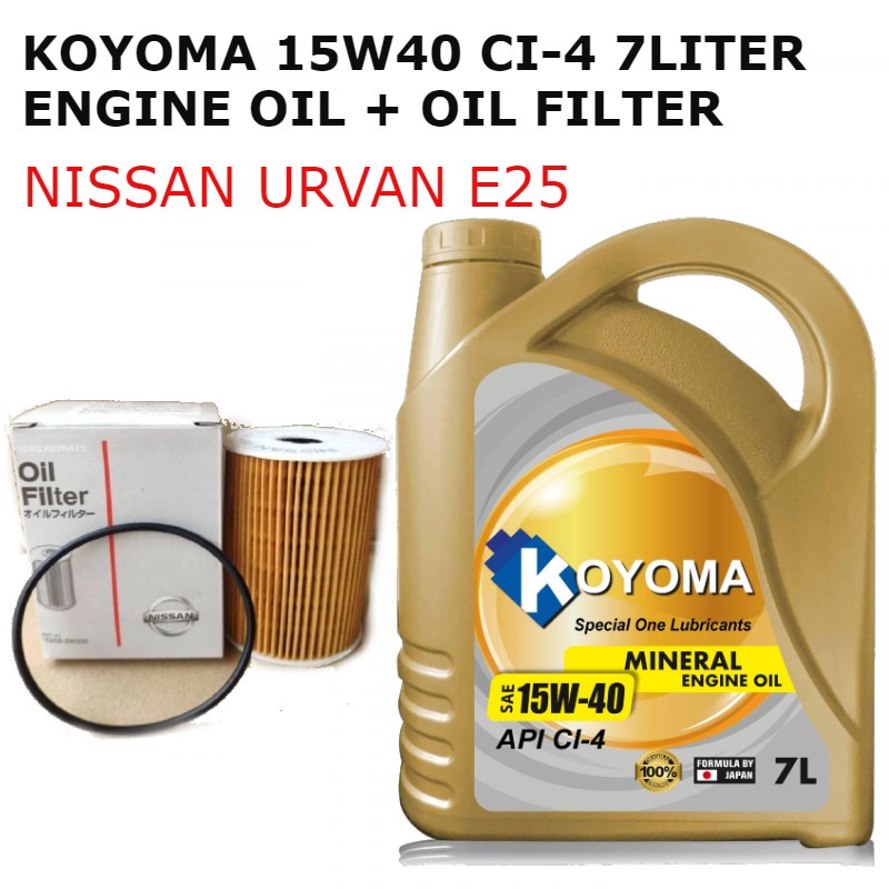 NISSAN URVAN E25 OIL FILTER + KOYOMA 15W40 CI4 7LITER ENGINE OIL