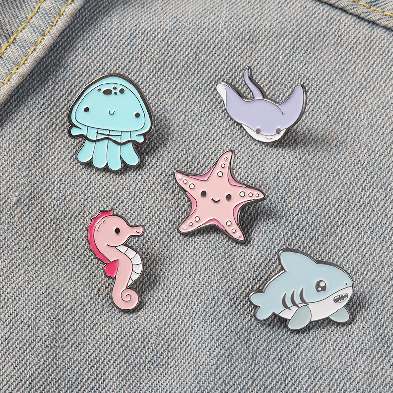 Shark Enamel Pins Sea Ocean Animal Brooches Cute Kawaii Cartoon Bag Hat ...