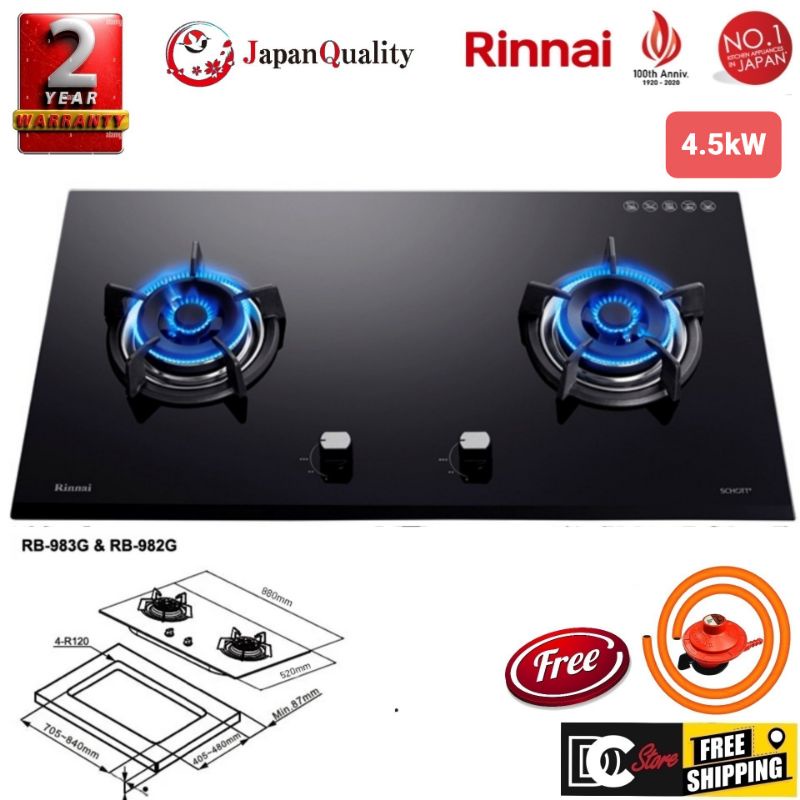 Rinnai RB982G 2Burner 4.5kW Gas Hob Flexible Cutout Shopee Malaysia