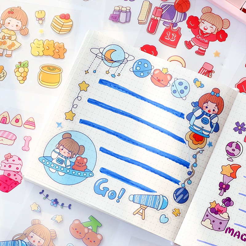 Cute cartoon hand account stickers girl PET waterproof stickers ...