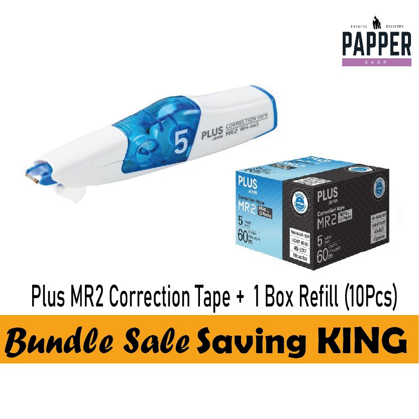 Plus MR2 Correction Tape + 1 Box Refill (10Pcs)(Value Pack) | Shopee ...