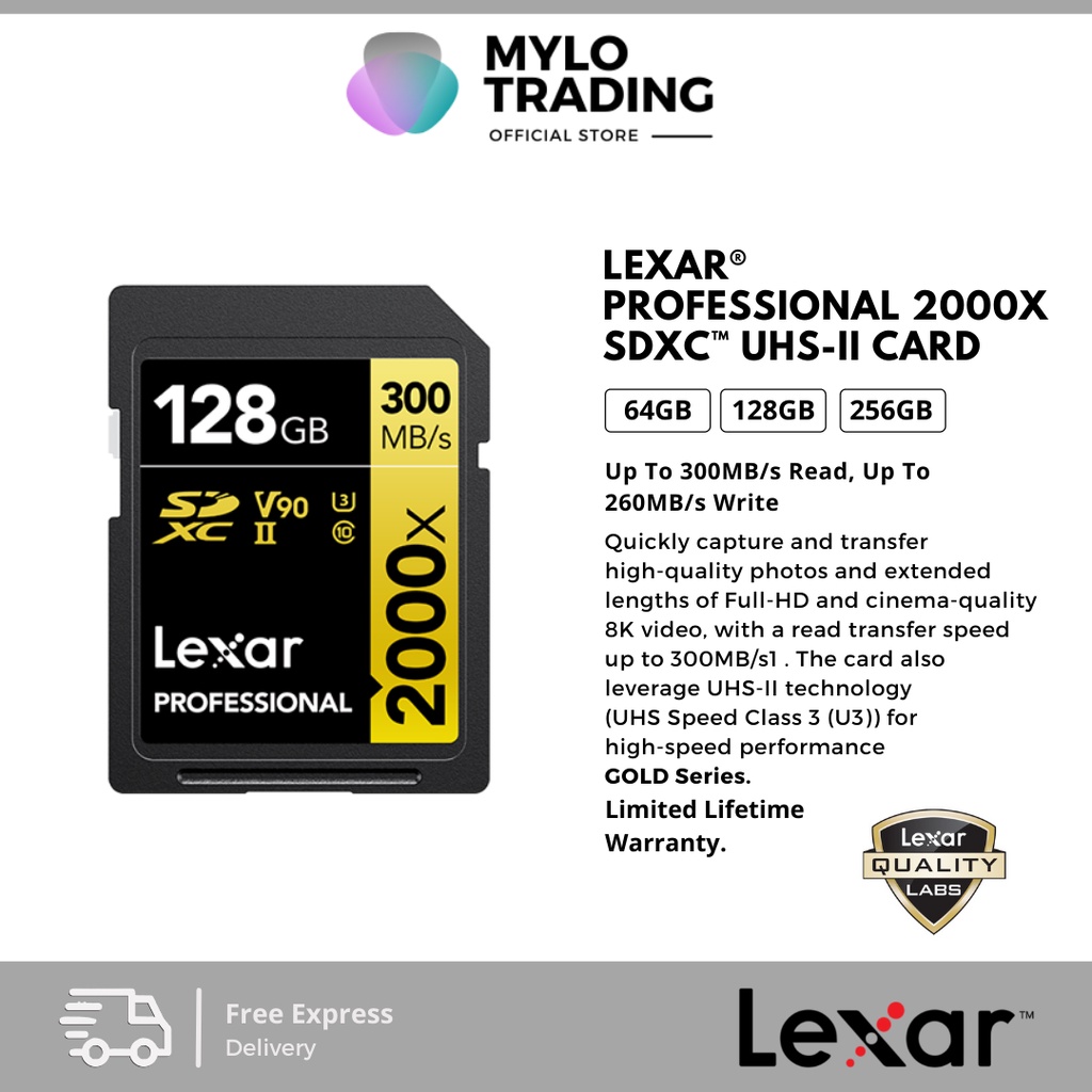 Lexar 64GB 128GB Professional 2000x SDXC UHSII, 300MB/s 260 MB/s Memory Card High Speed