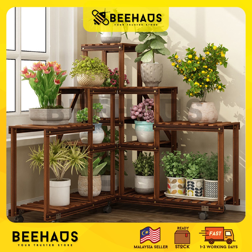 BEEHAUS Creative Combination Plant Pot Rack | Wooden Flower Pot ...