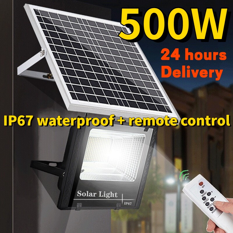 Solar light 300W-500W solar spotlight led floodlight outdoor led spotlight  IP67 waterproof Remote Control Light Shopee Malaysia