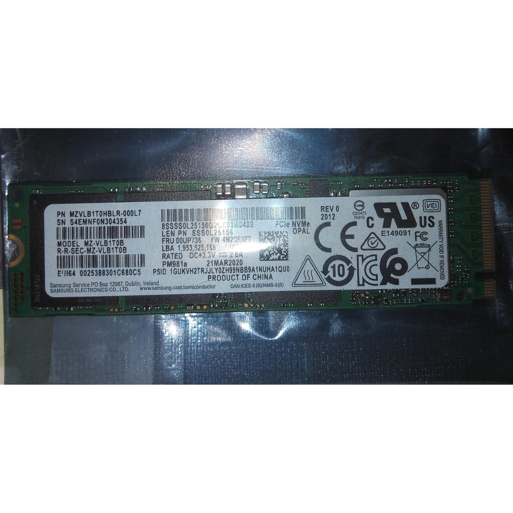 Samsung PM981a 1TB (1024GB) M.2 PCIe NVMe SSD (Model: MZVLB1T0HBLR