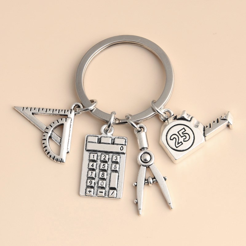 New Study Keychain School Supplies Key Ring Ruler Computer Compass Tape ...