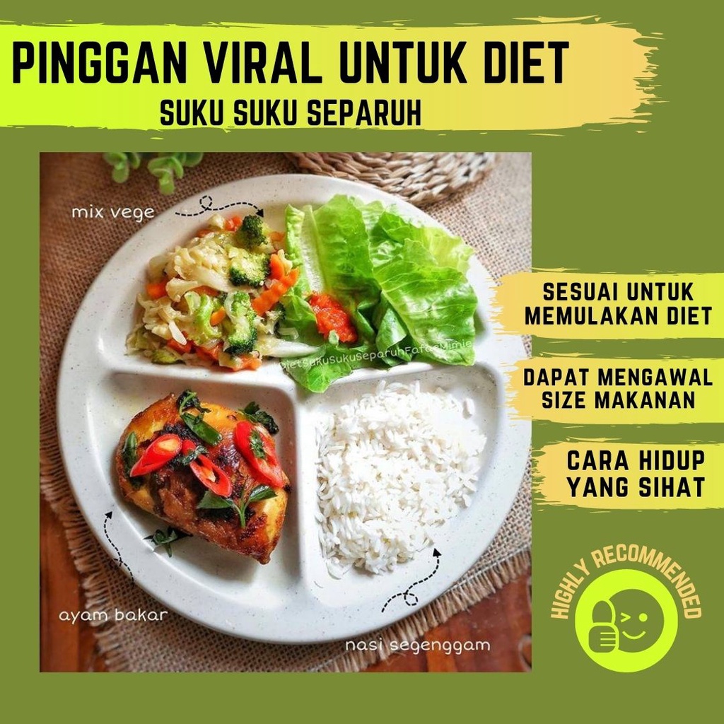 Pinggan Suku-Suku Separuh Pinggan Diet Orang Dewasa Portion Plate ...