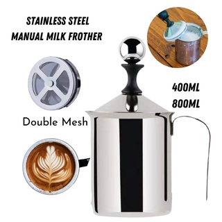 400ml Stainless Steel Spring Milk Frother Latte Foamer Milk Foam Machine  with Handle and Cover for Coffee Cappuccino Home